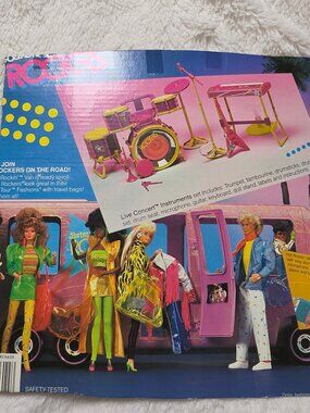 Vintage 1986 Barbie and the Rockers Live Concert Instruments Box Backcard Cutout